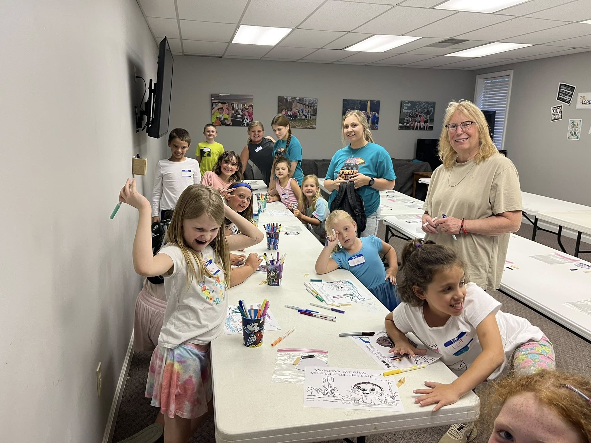 Children and volunteers at Vacation Bible School at Medina Community Church